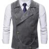 Men's Vintage Suede Double Breasted Waistcoat Formal Lapel Vest With Chain