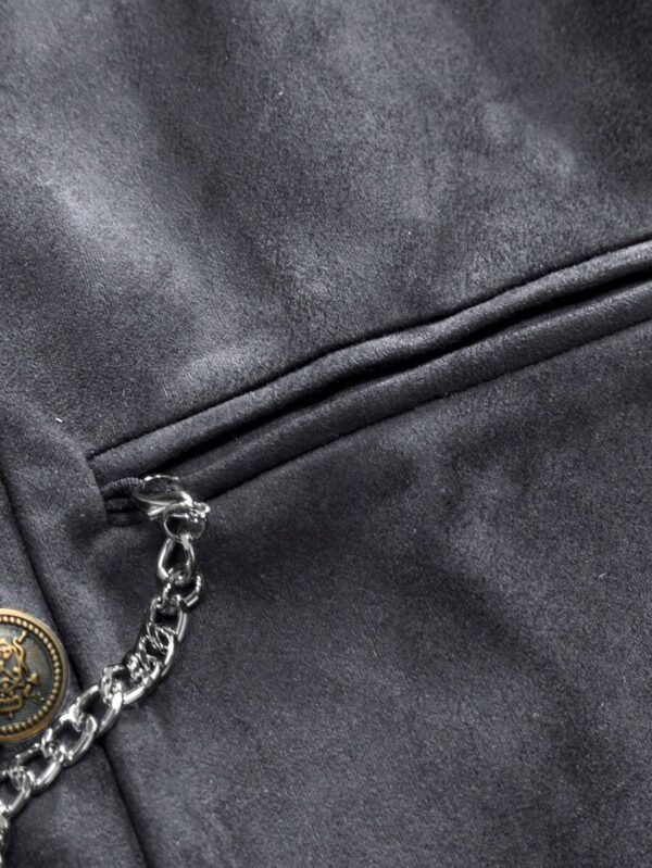 Men's Vintage Suede Double Breasted Waistcoat Formal Lapel Vest With Chain