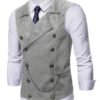 Men's Grey Faux Suede Double Breasted Lapel Waistcoat With Decorative Chain