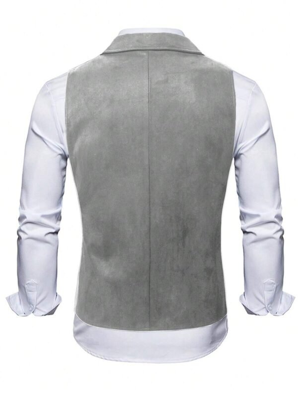Men's Grey Faux Suede Double Breasted Lapel Waistcoat With Decorative Chain