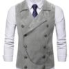 Men's Grey Faux Suede Double Breasted Lapel Waistcoat With Decorative Chain