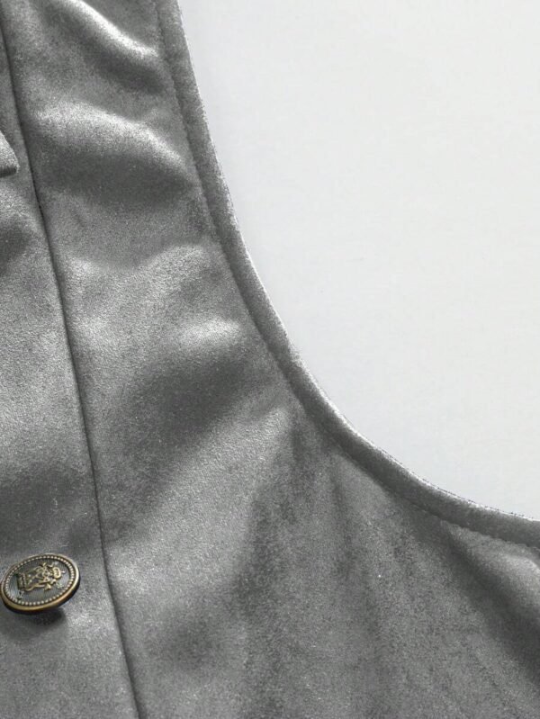 Men's Grey Faux Suede Double Breasted Lapel Waistcoat With Decorative Chain