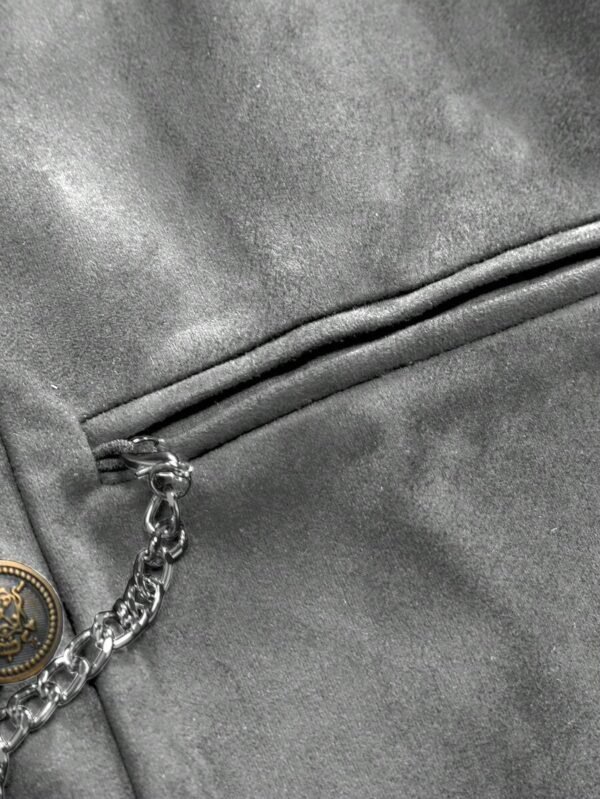 Men's Grey Faux Suede Double Breasted Lapel Waistcoat With Decorative Chain