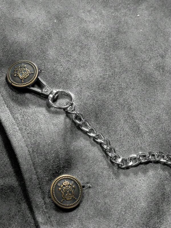 Men's Grey Faux Suede Double Breasted Lapel Waistcoat With Decorative Chain