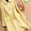 DM_20251225090006_001 Yellow Double Breasted Wool Blend Trench Coat | Women Mid Length Lapel Warm Overcoat