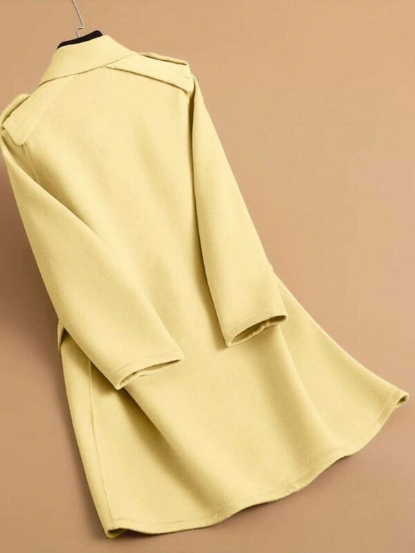 DM_20251225090006_002 Yellow Double Breasted Wool Blend Trench Coat | Women Mid Length Lapel Warm Overcoat