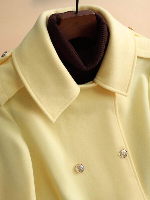 DM_20251225090006_003 Yellow Double Breasted Wool Blend Trench Coat | Women Mid Length Lapel Warm Overcoat