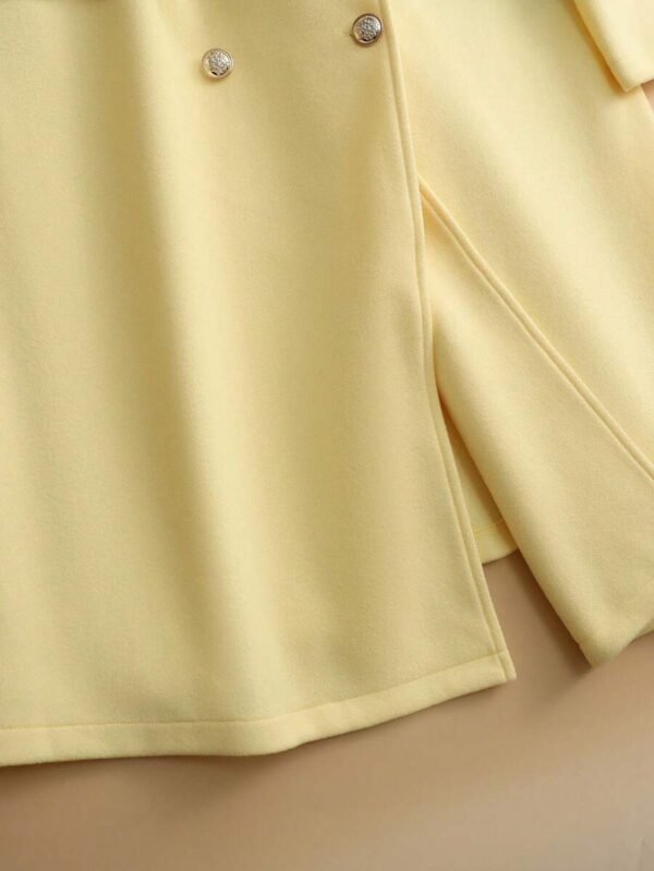 DM_20251225090006_006 Yellow Double Breasted Wool Blend Trench Coat | Women Mid Length Lapel Warm Overcoat