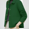 DM_20251225090123_001 Women Vintage Green Wool Blend Short Coat | Lapel Gold Button Casual Jacket