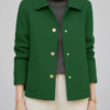 DM_20251225090123_002 Women Vintage Green Wool Blend Short Coat | Lapel Gold Button Casual Jacket