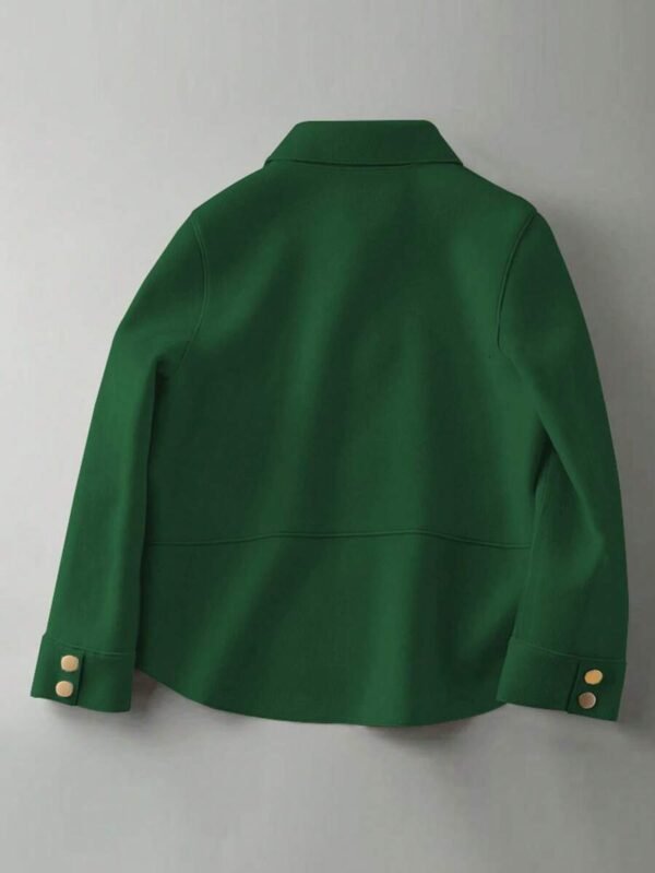 DM_20251225090123_003 Women Vintage Green Wool Blend Short Coat | Lapel Gold Button Casual Jacket