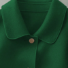 DM_20251225090123_004 Women Vintage Green Wool Blend Short Coat | Lapel Gold Button Casual Jacket