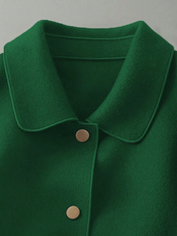 DM_20251225090123_004 Women Vintage Green Wool Blend Short Coat | Lapel Gold Button Casual Jacket