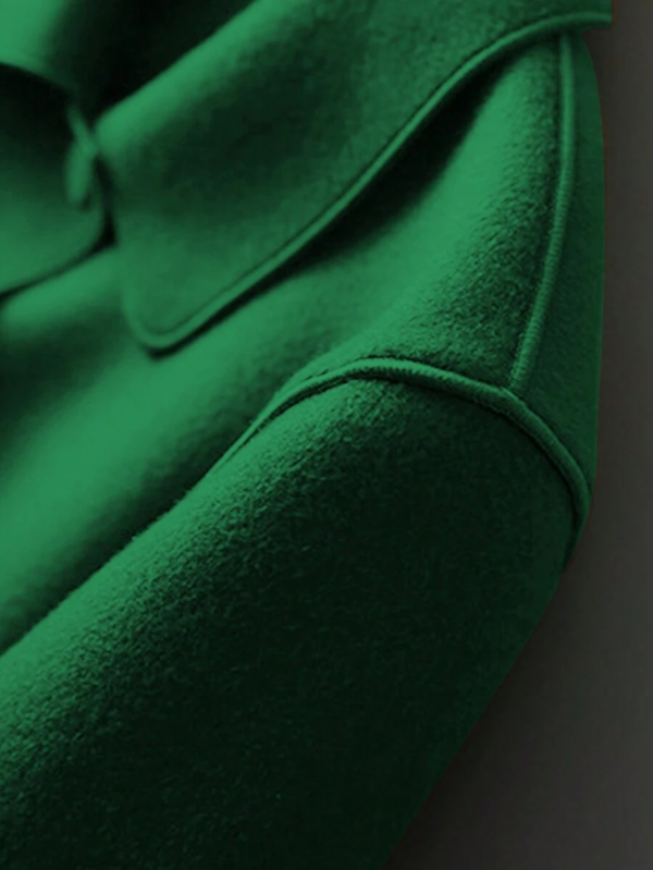DM_20251225090123_006 Women Vintage Green Wool Blend Short Coat | Lapel Gold Button Casual Jacket