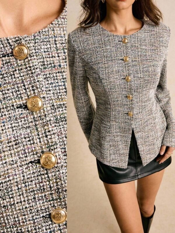 DM_20251225090838_003 Women’s Collarless Tweed Button Jacket