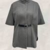 DM_20251225091328_002 Women’s Grey Belted Stand Collar Cape Coat