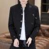 主图_01 Men's Chinese Stand Collar Embroidered Blazer Jacket, Slim Fit Casual Mandarin Collar Business Coat