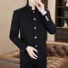 主图_03 Men's Chinese Stand Collar Embroidered Blazer Jacket, Slim Fit Casual Mandarin Collar Business Coat
