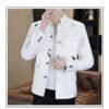 详情_05 Men's White Mandarin Collar Printed Blazer Slim Fit Casual Stand Collar Jacket