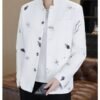 详情_06 Men's White Mandarin Collar Printed Blazer Slim Fit Casual Stand Collar Jacket