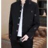 详情_14 Men's Chinese Stand Collar Embroidered Blazer Jacket, Slim Fit Casual Mandarin Collar Business Coat