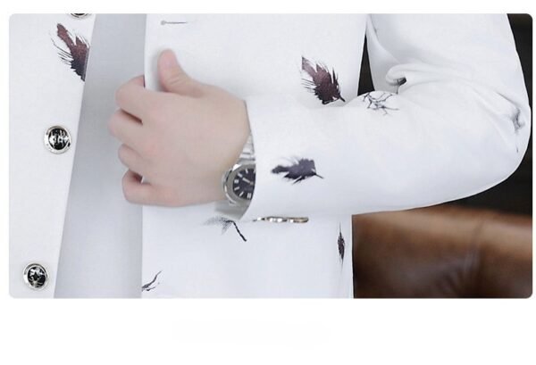 详情_17 Men's White Mandarin Collar Printed Blazer Slim Fit Casual Stand Collar Jacket